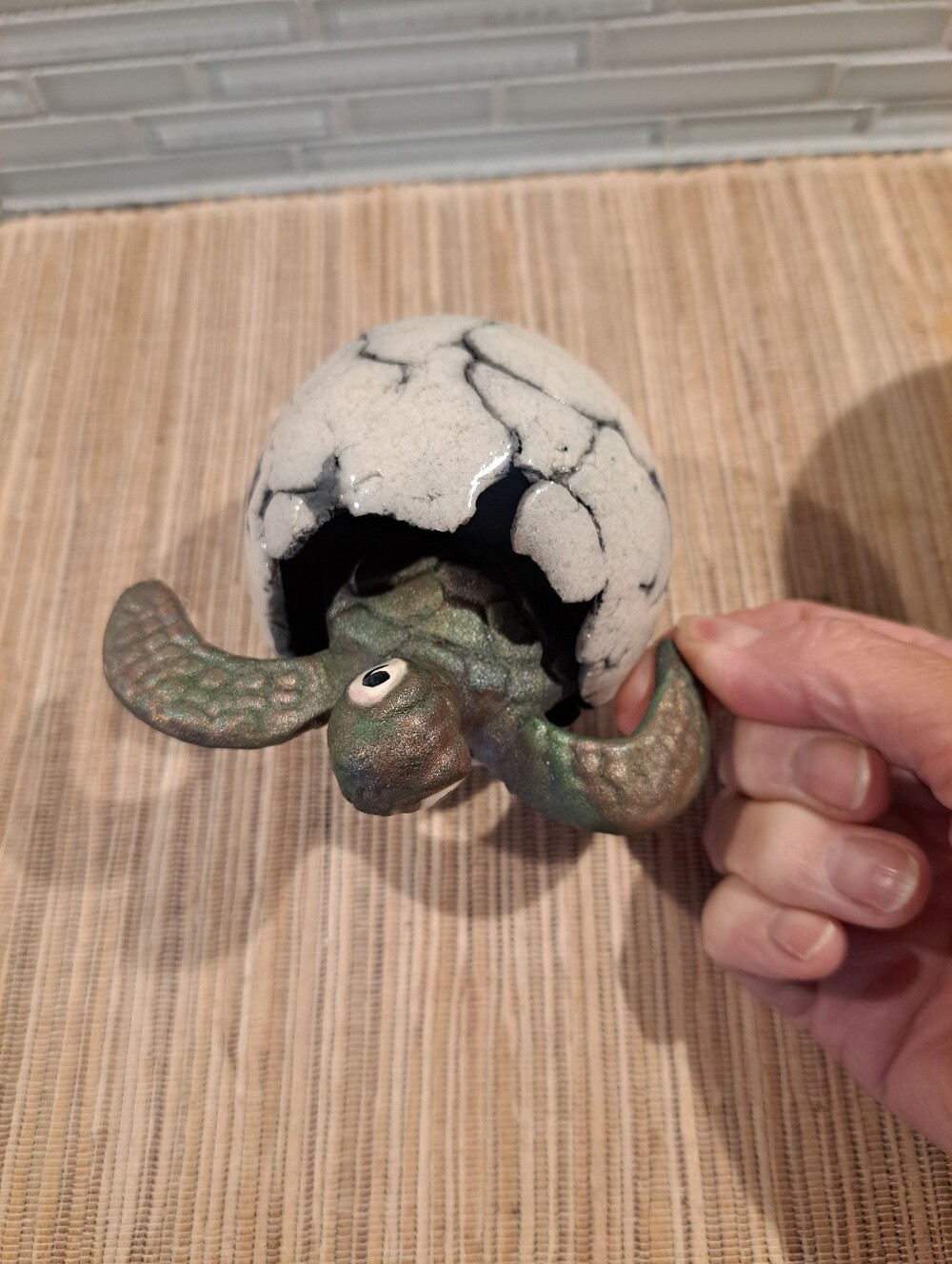 Ben Diller Raku Pottery Baby Sea Turtle Hatchling Figurine
